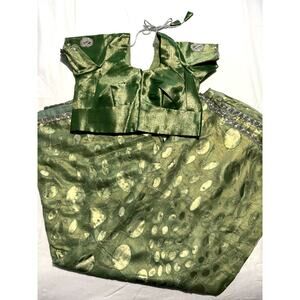 Women's Indian Shiny Green Sari / Saree W/ Blouse ~M